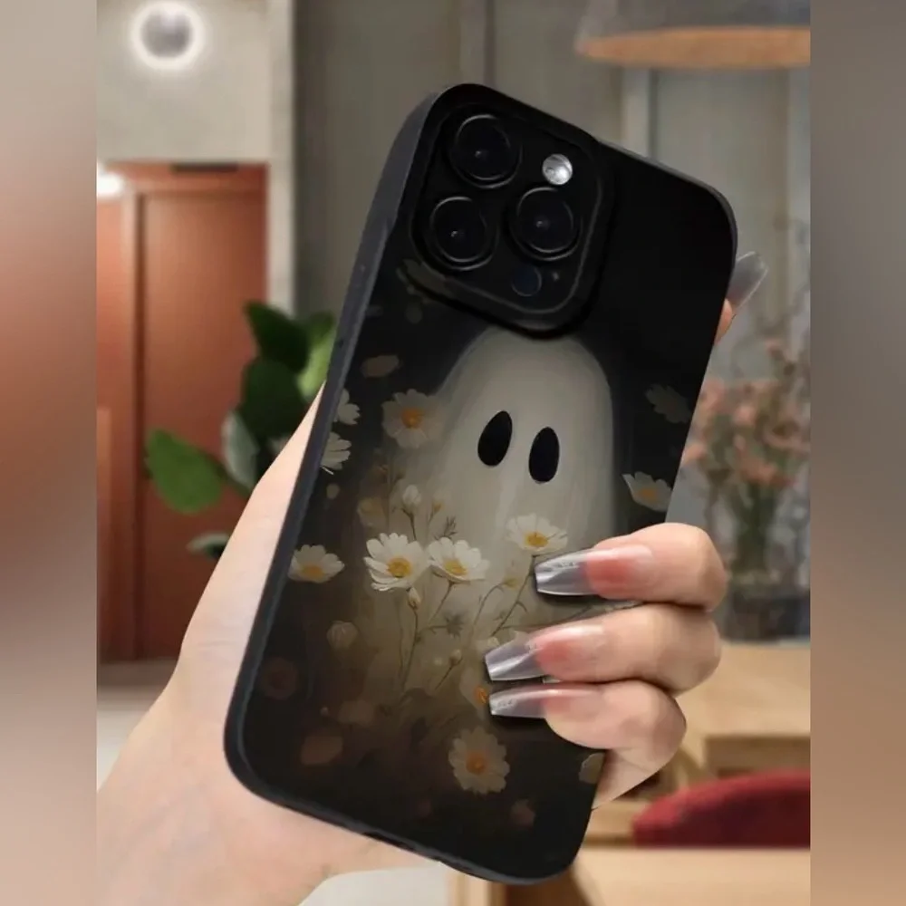 TWO iPhone 13 Mini Flexible Spooky Witchy Ghost Halloween Black Phone Case - Picture 4 of 11